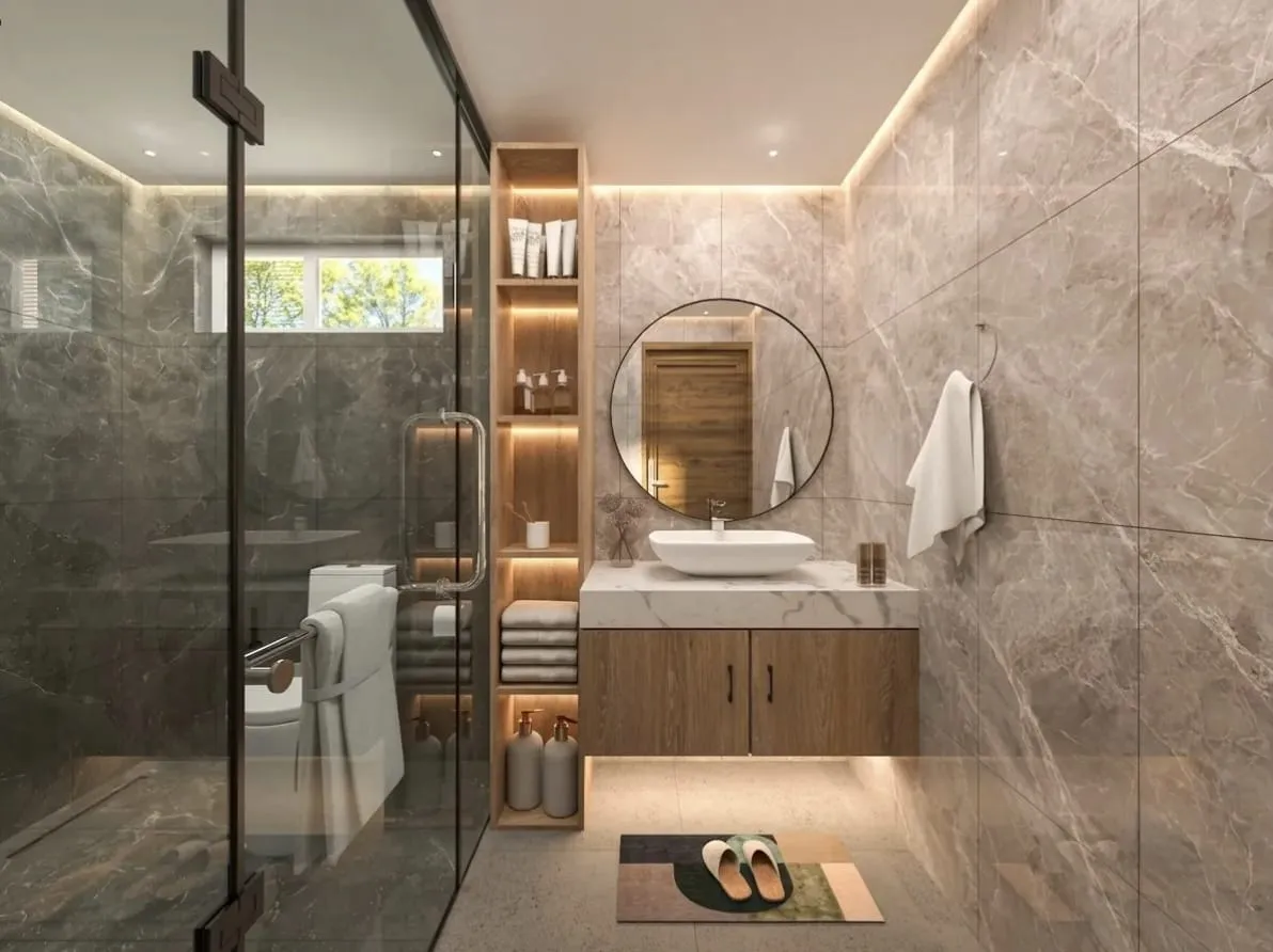 Bathroom with natural stone tiling