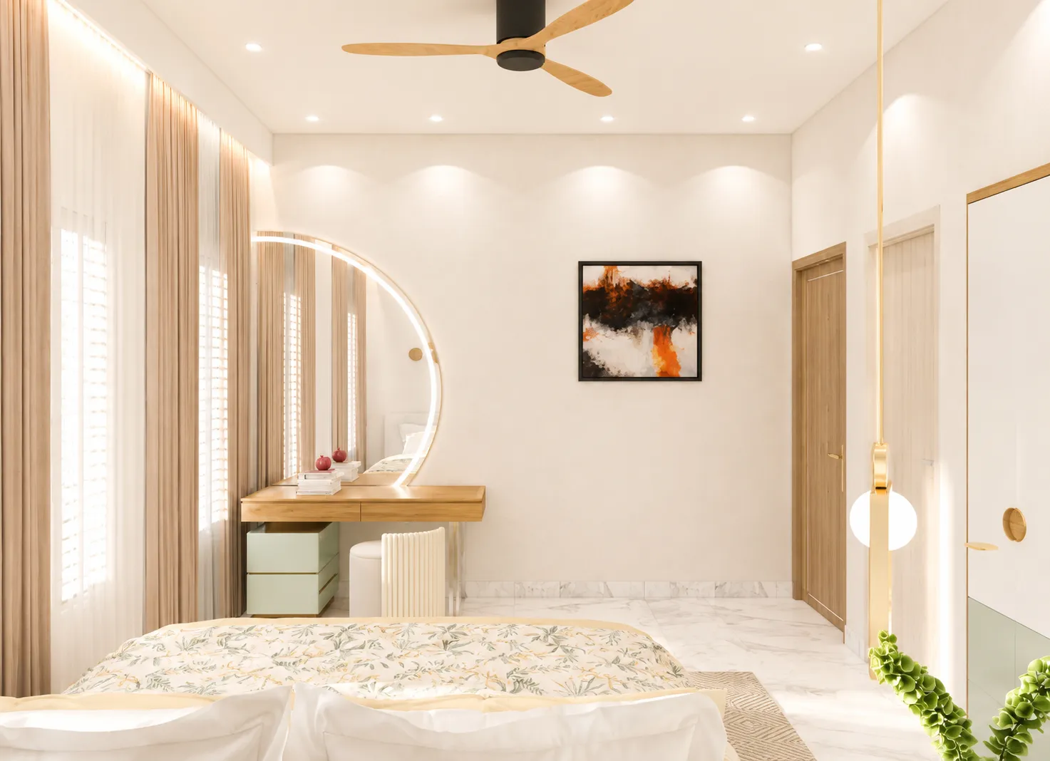 Compact bedroom with built-in storage