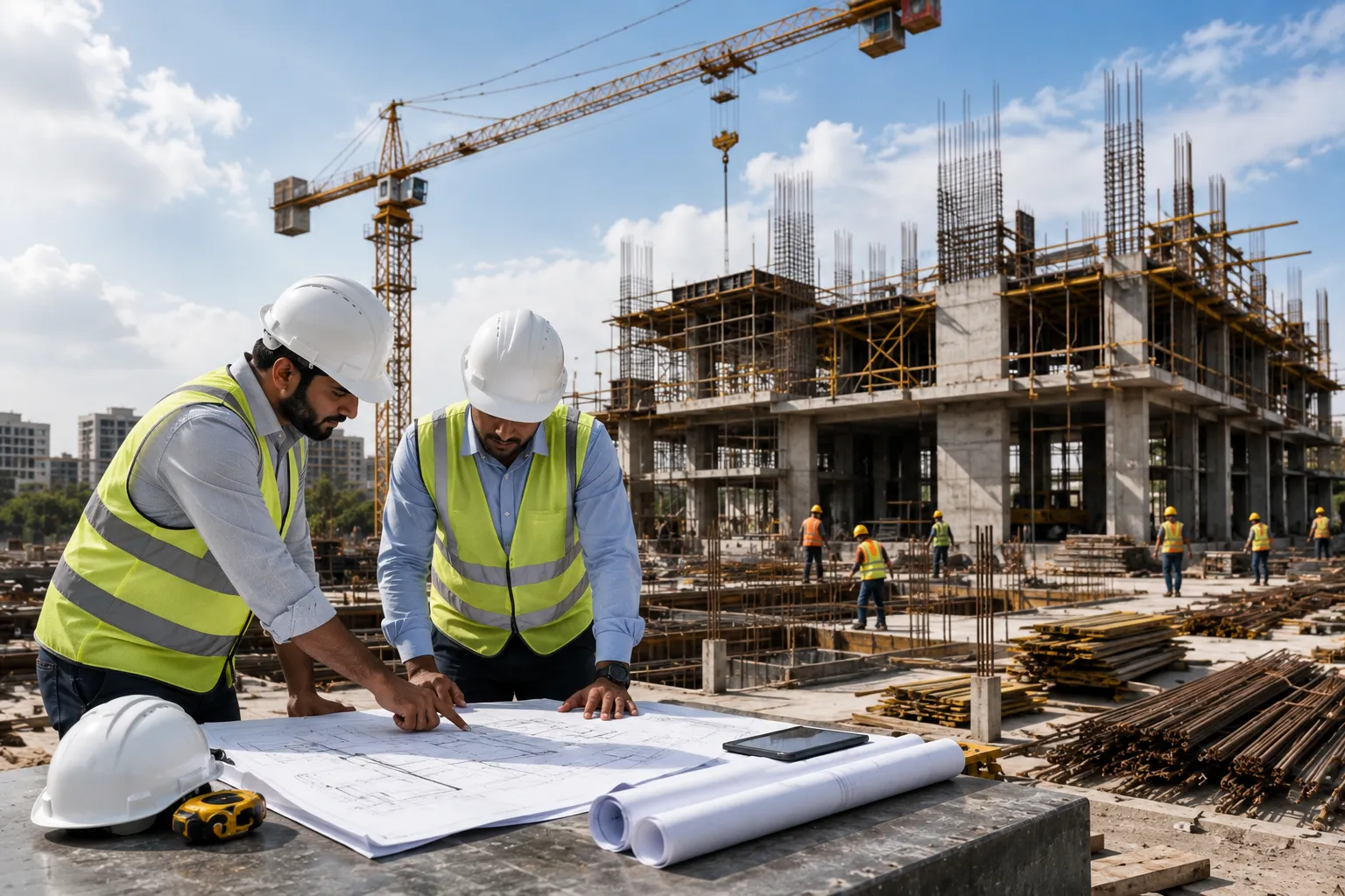 Construction site team at work