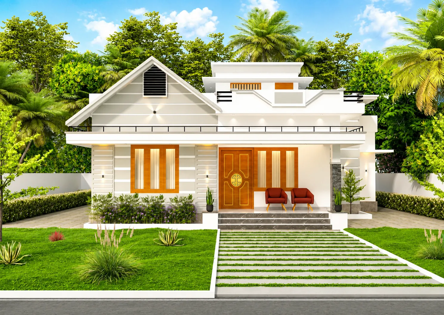 Contemporary facade with layered materials