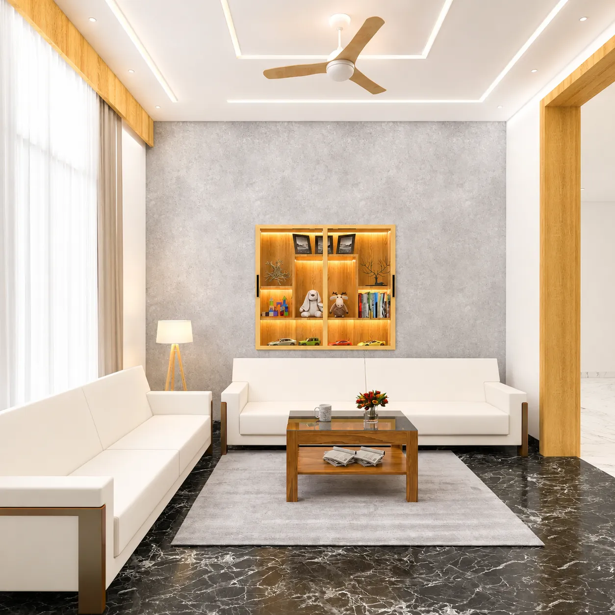 Double height interior with staircase