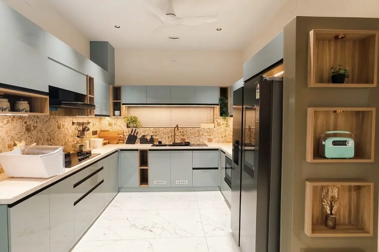 Galley kitchen with integrated appliances